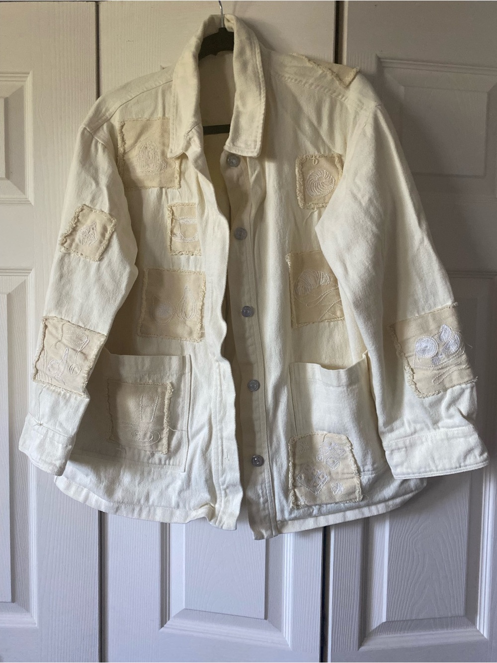 Zara Cream Patchwork Button Jacket for Women